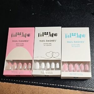 Red Aspen Nail Dashes - Pink, White, and Cream Press-On Nails